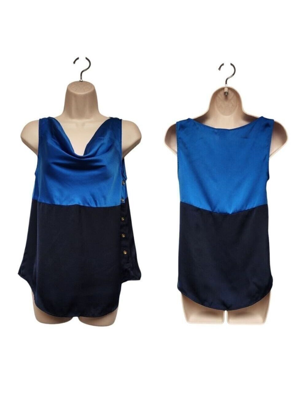 Ann Taylor Womans Blue And Black Sleeveless Scoop Neck Top Size 2P
